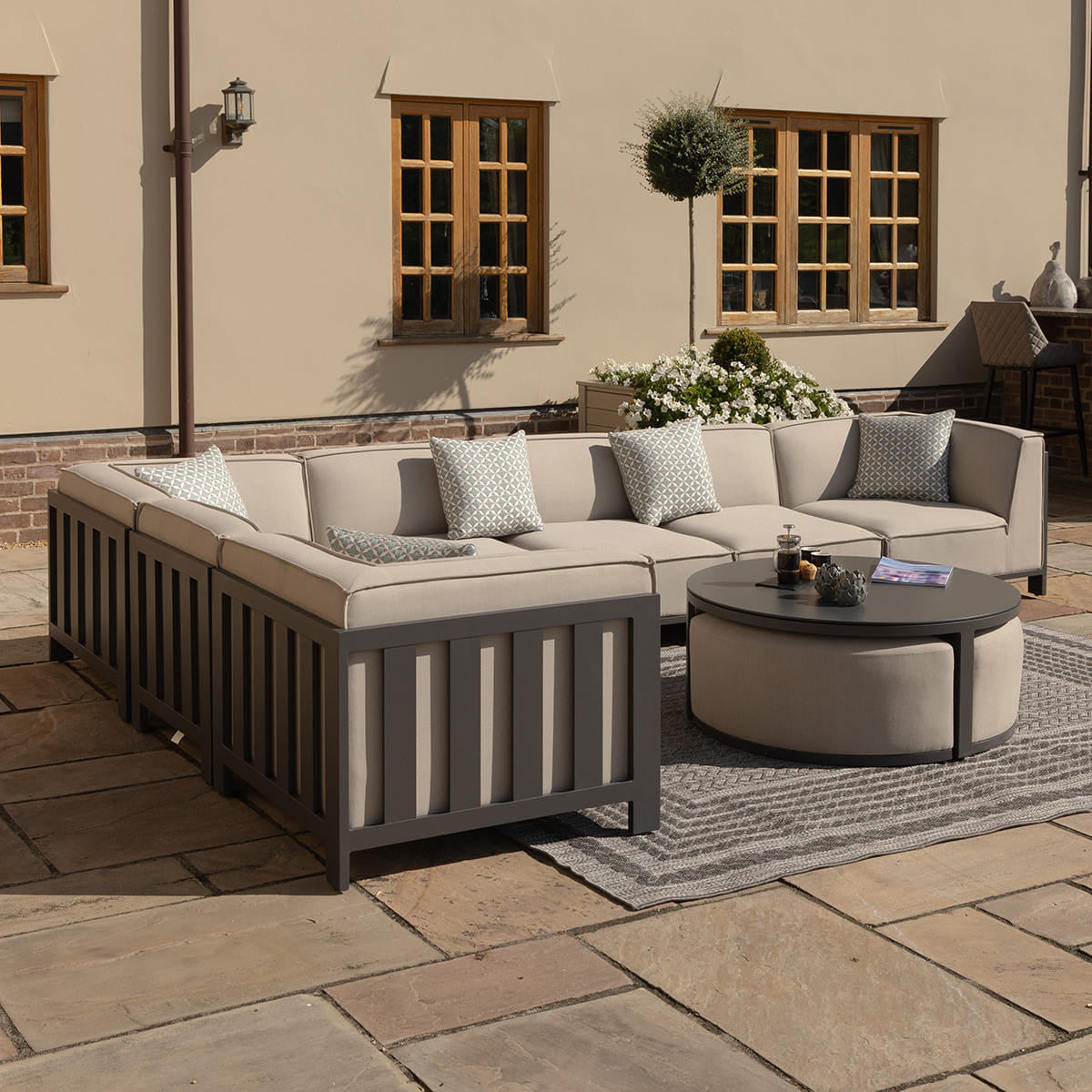 Ibiza Large Corner Sofa Set with Round Coffee Table - Oatmeal