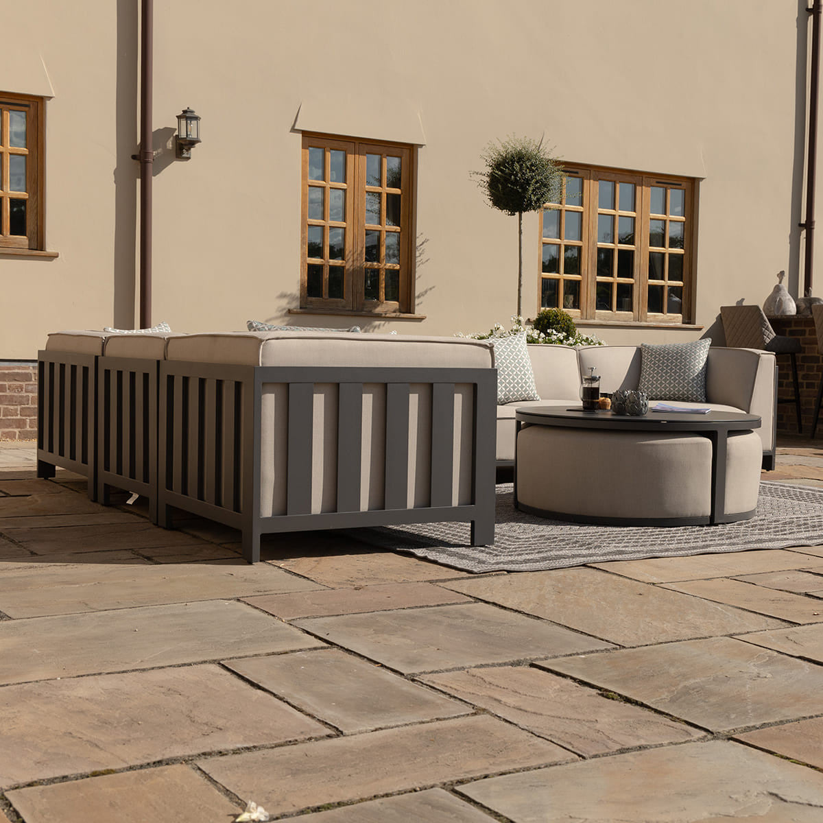 Ibiza Large Corner Sofa Set with Round Coffee Table - Oatmeal