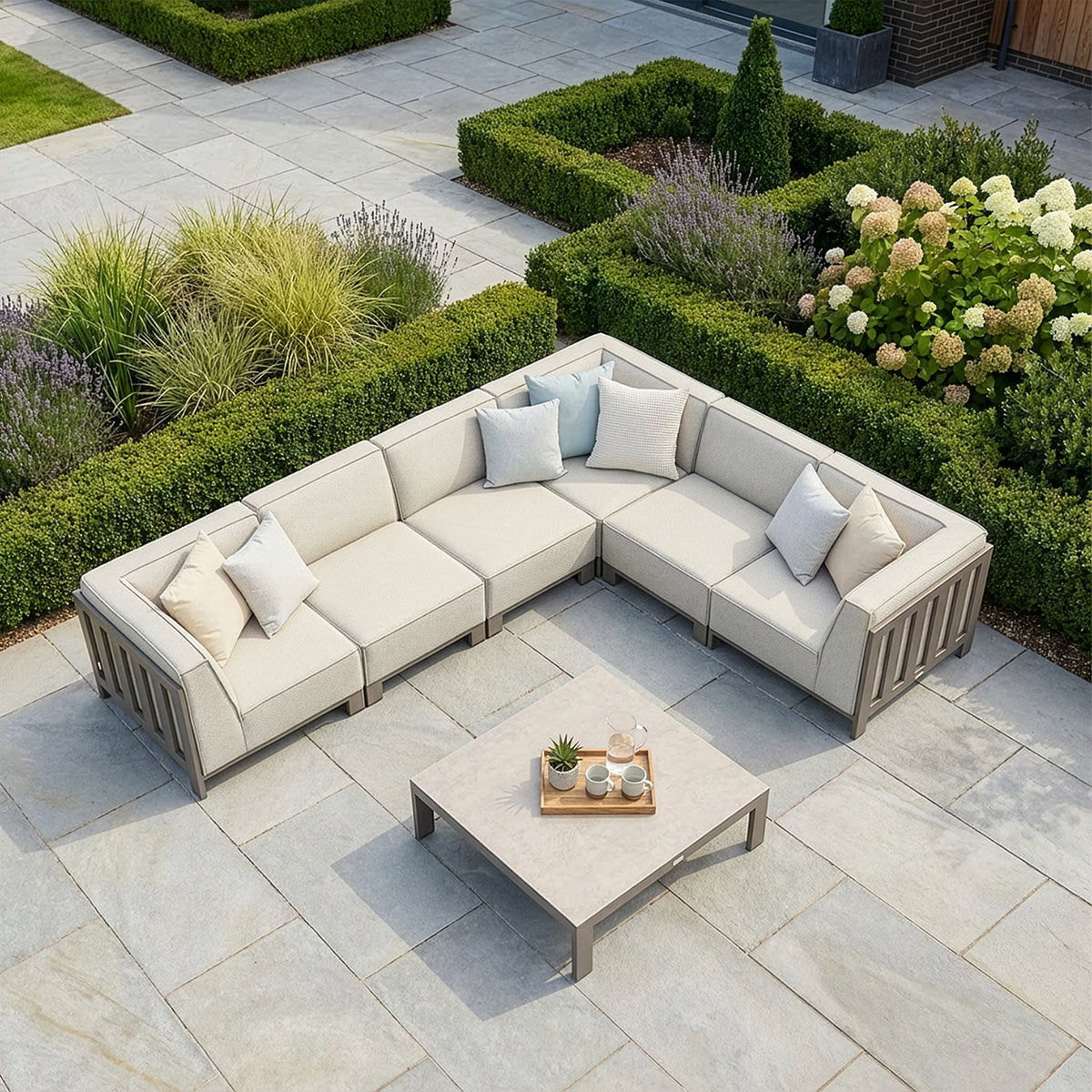Ibiza Medium Corner Sofa Set with Square Coffee Table - Latte