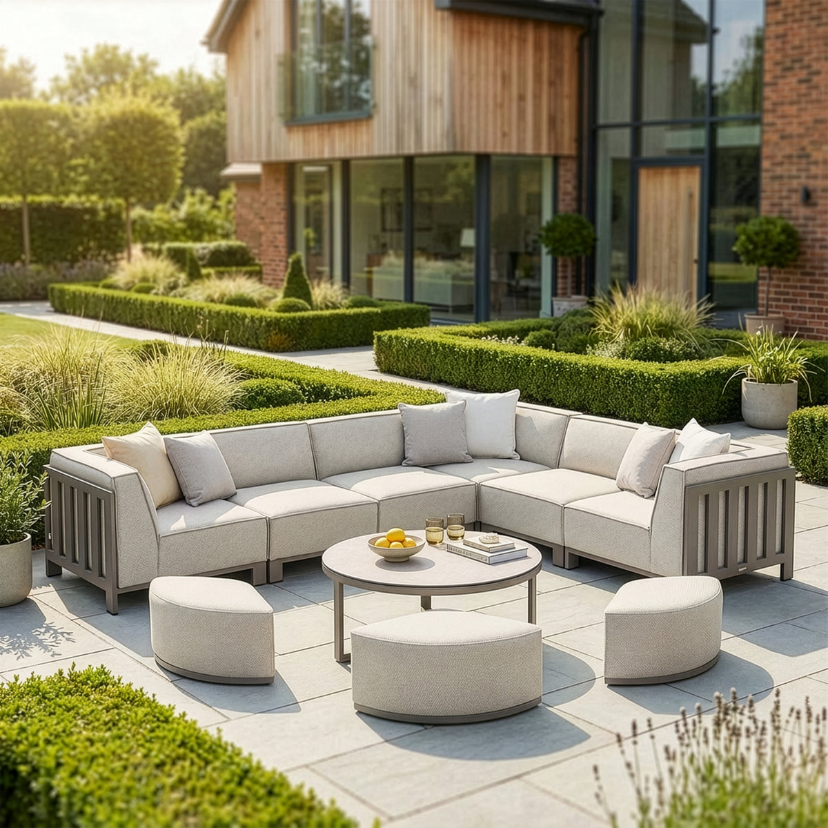 Ibiza Medium Corner Sofa Set with Round Coffee Table - Latte