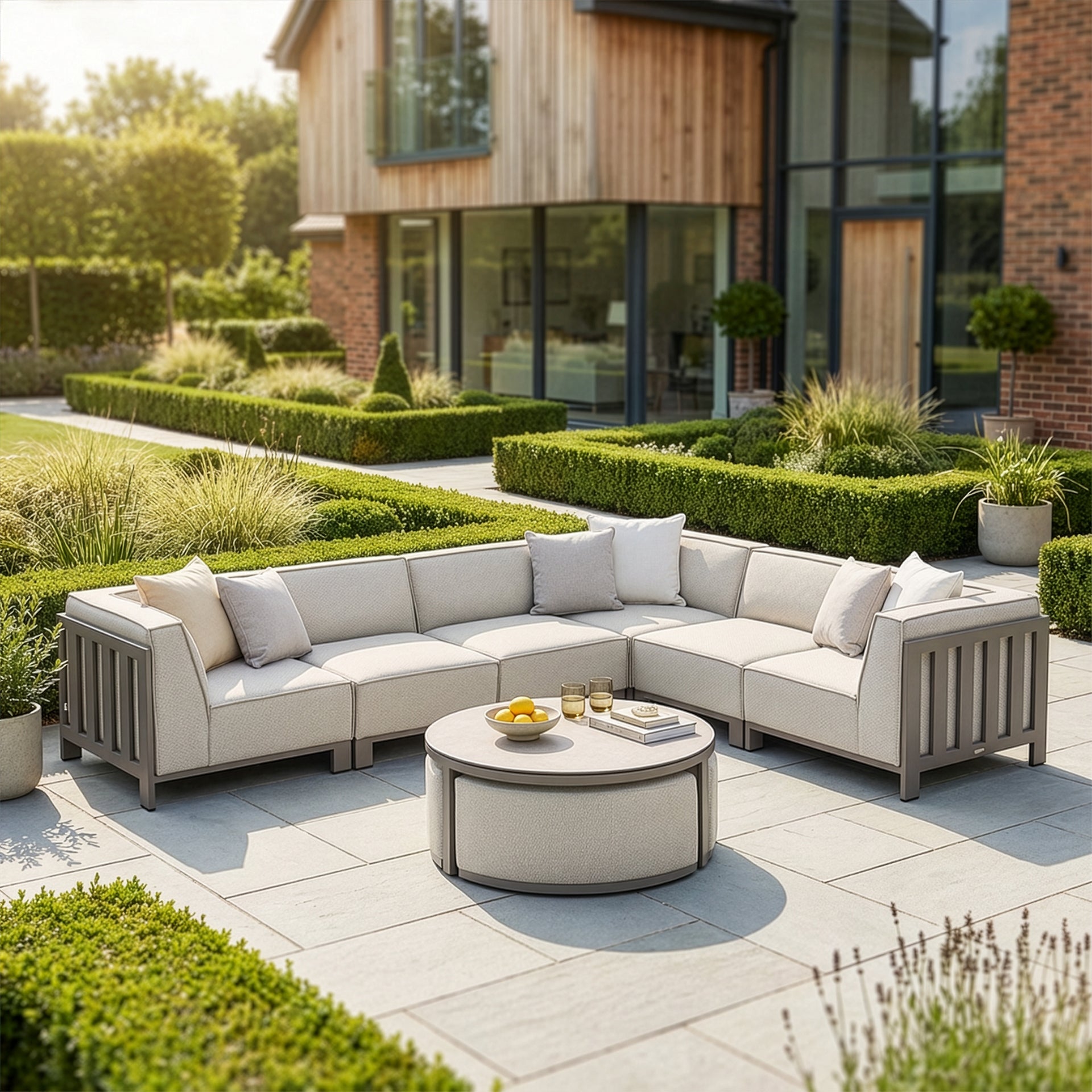 Ibiza Medium Corner Sofa Set with Round Coffee Table - Latte