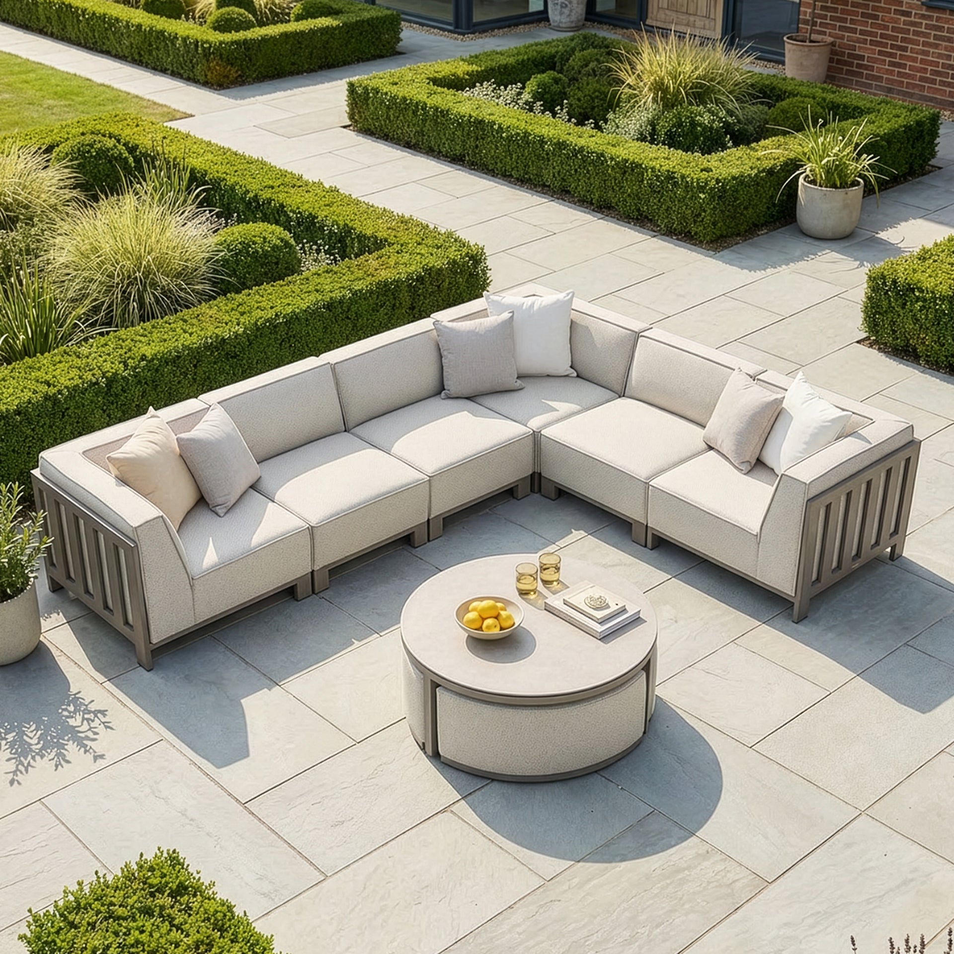 Ibiza Medium Corner Sofa Set with Round Coffee Table - Latte
