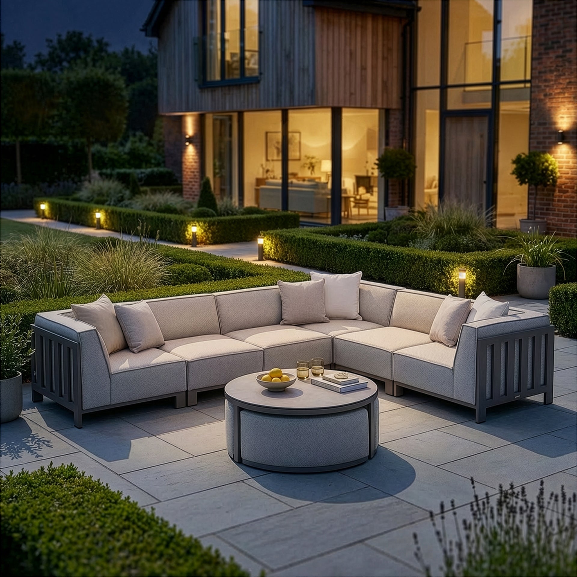 Ibiza Medium Corner Sofa Set with Round Coffee Table - Latte