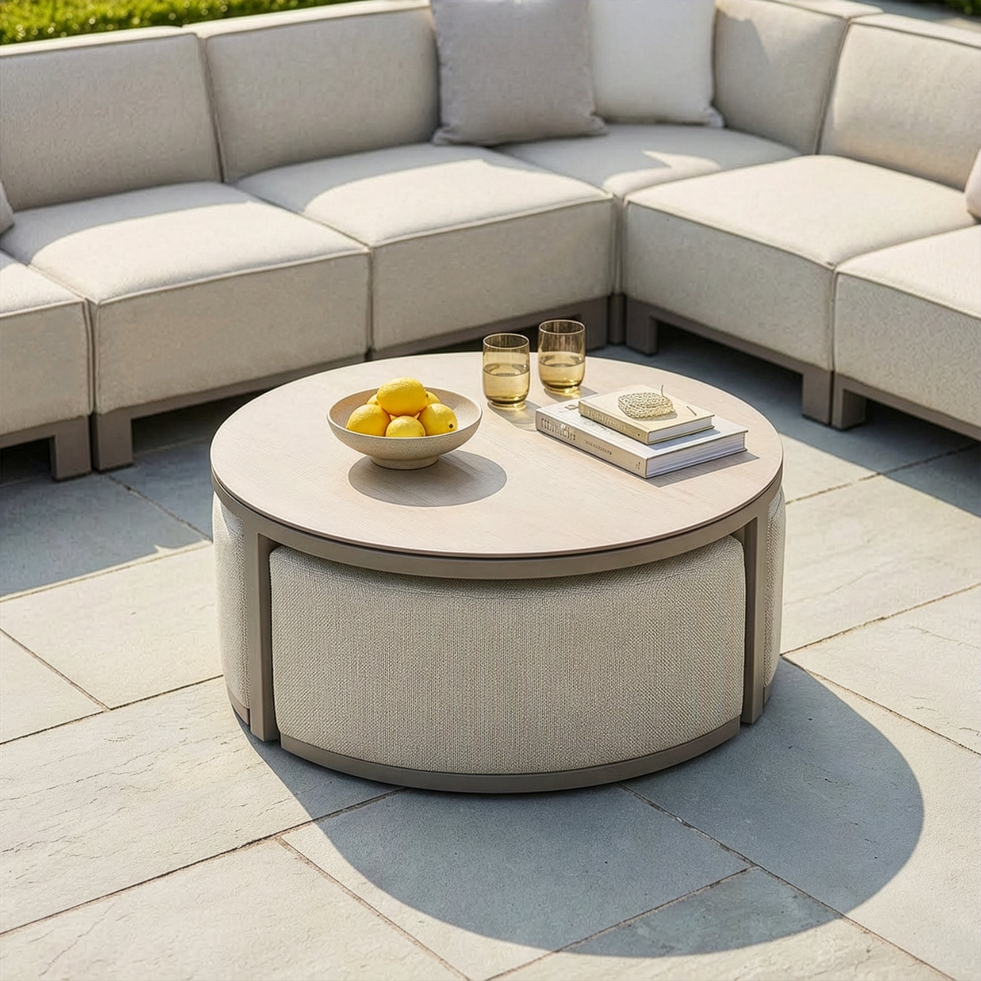 Ibiza Medium Corner Sofa Set with Round Coffee Table - Latte