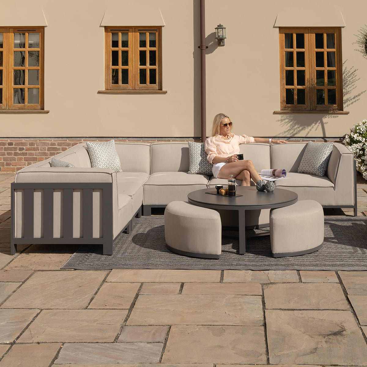 Ibiza Medium Corner Sofa Set with Round Coffee Table - Oatmeal