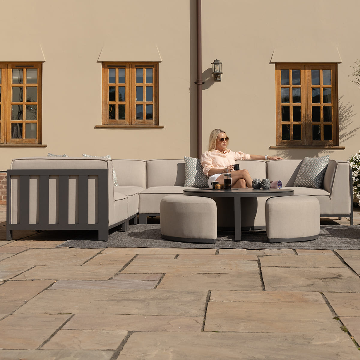 Ibiza Medium Corner Sofa Set with Round Coffee Table - Oatmeal