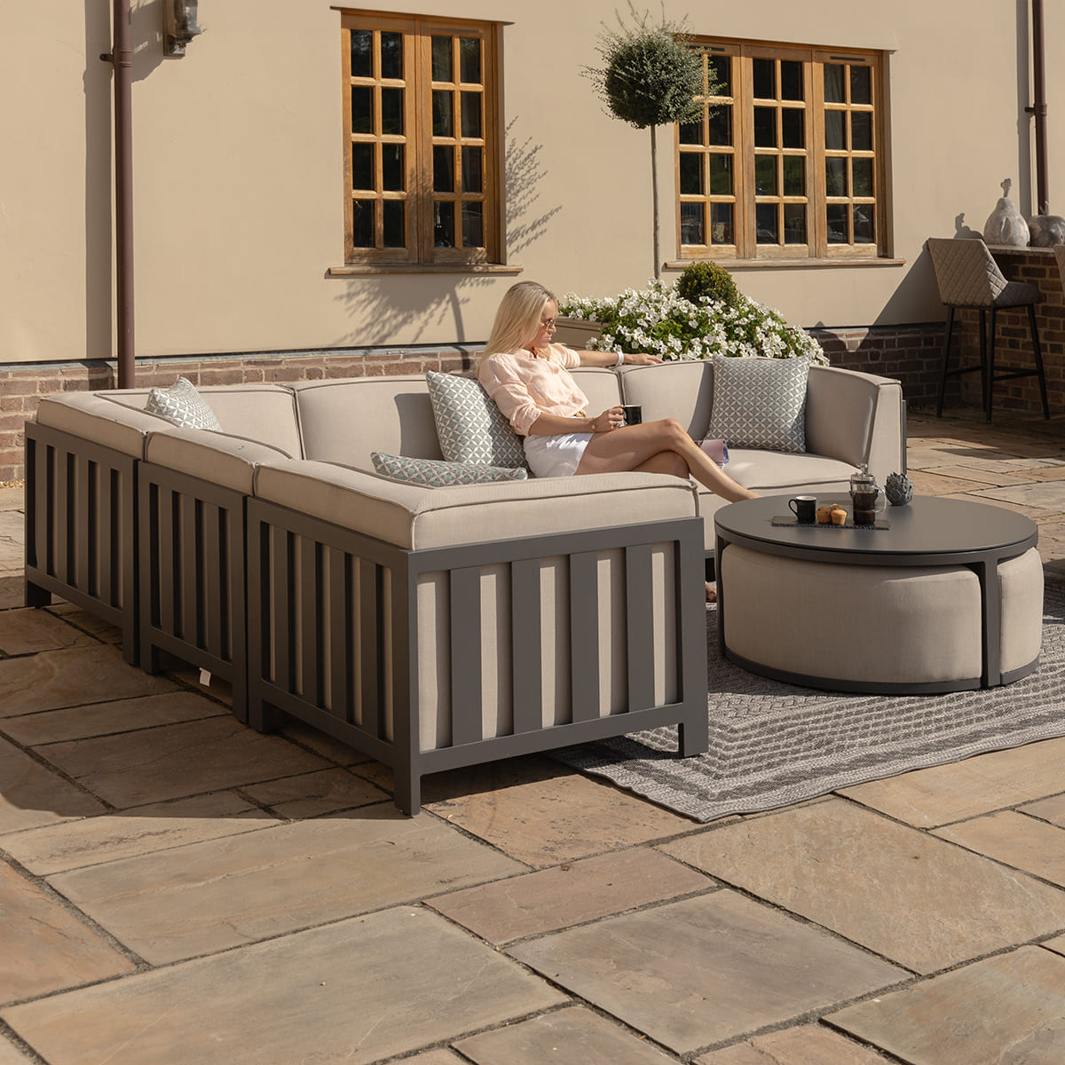 Ibiza Medium Corner Sofa Set with Round Coffee Table - Oatmeal