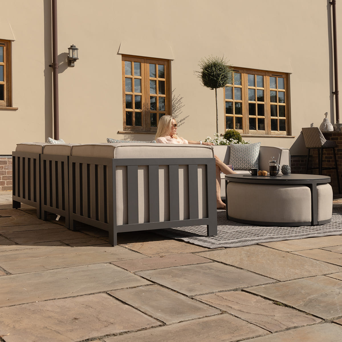 Ibiza Medium Corner Sofa Set with Round Coffee Table - Oatmeal