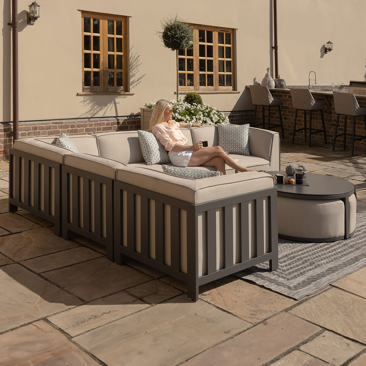 Ibiza Medium Corner Sofa Set with Round Coffee Table - Oatmeal