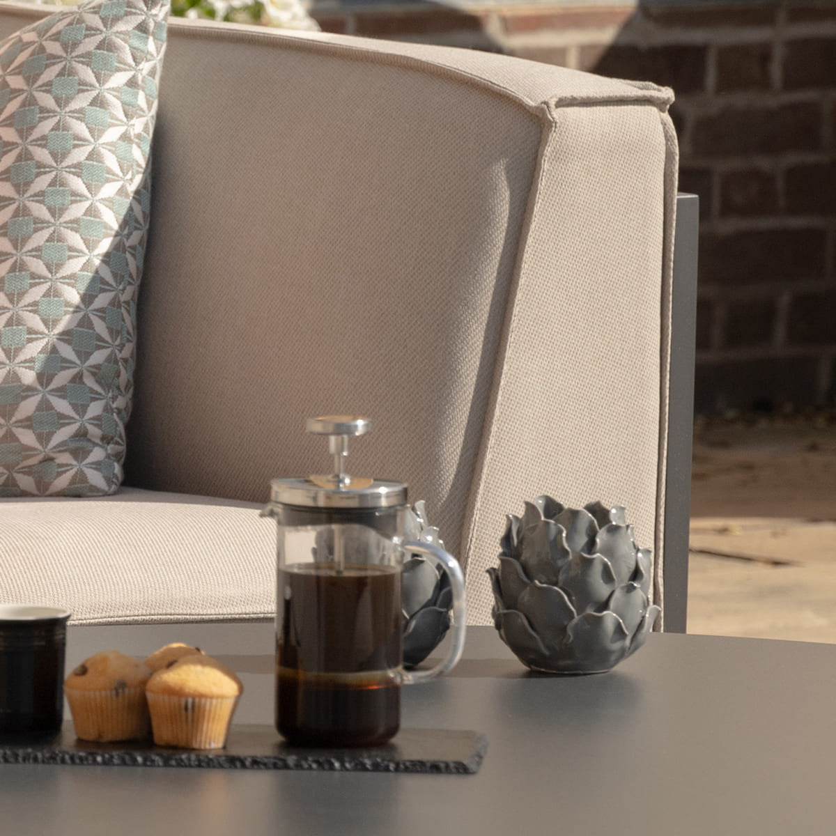 Ibiza Medium Corner Sofa Set with Round Coffee Table - Oatmeal