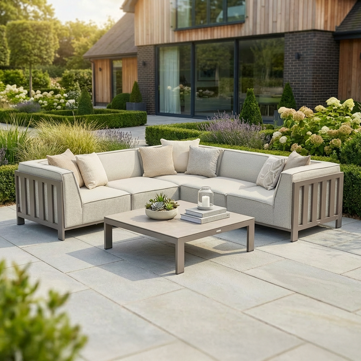 Ibiza Small Corner Sofa Set with Square Coffee Table - Latte