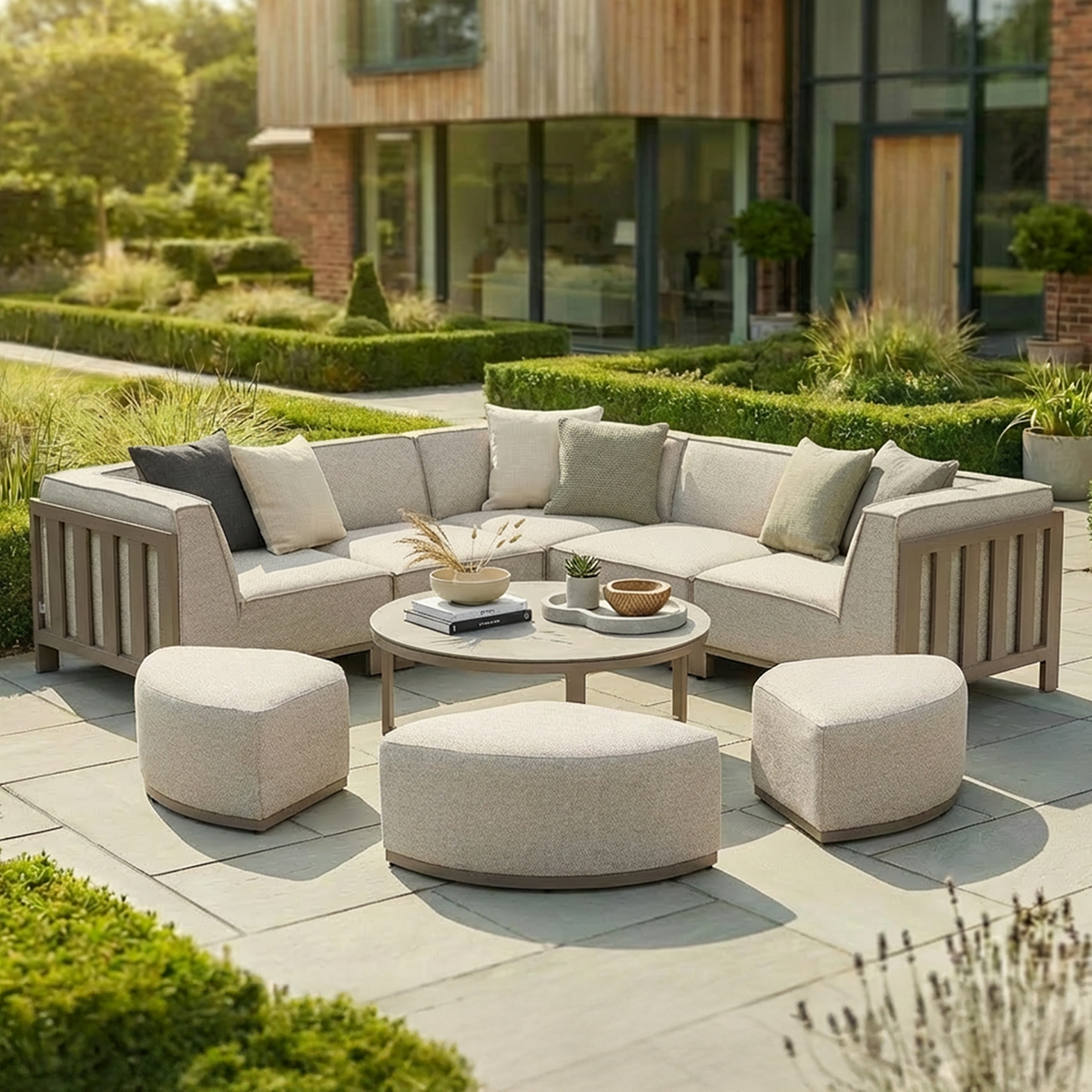 Ibiza Small Corner Sofa Set with Round Coffee Table - Latte
