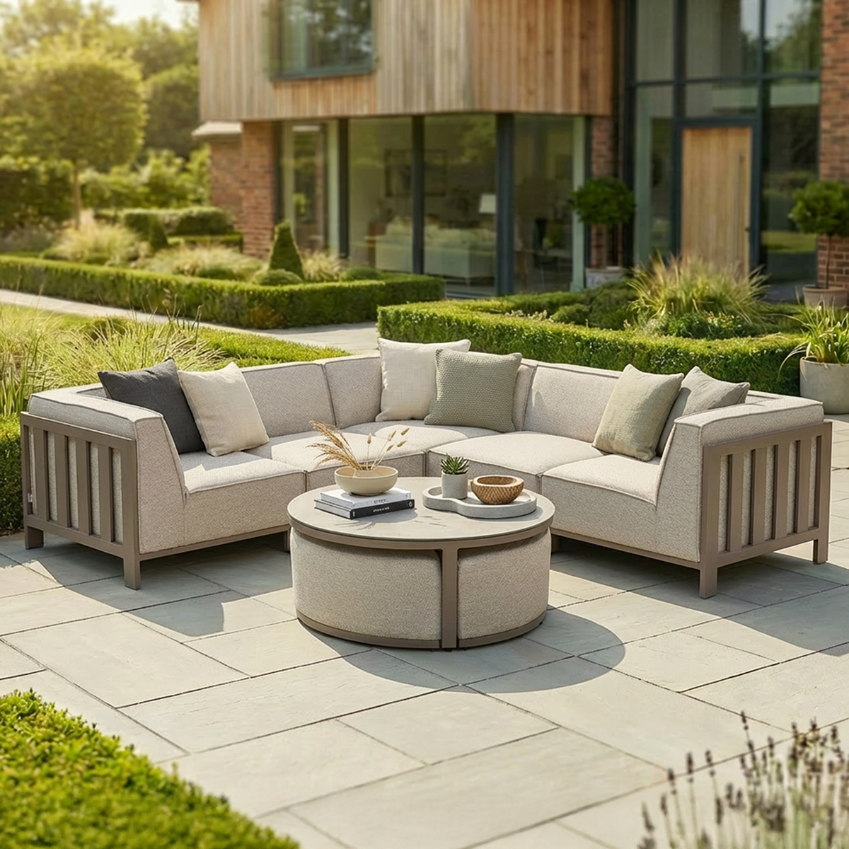 Ibiza Small Corner Sofa Set with Round Coffee Table - Latte