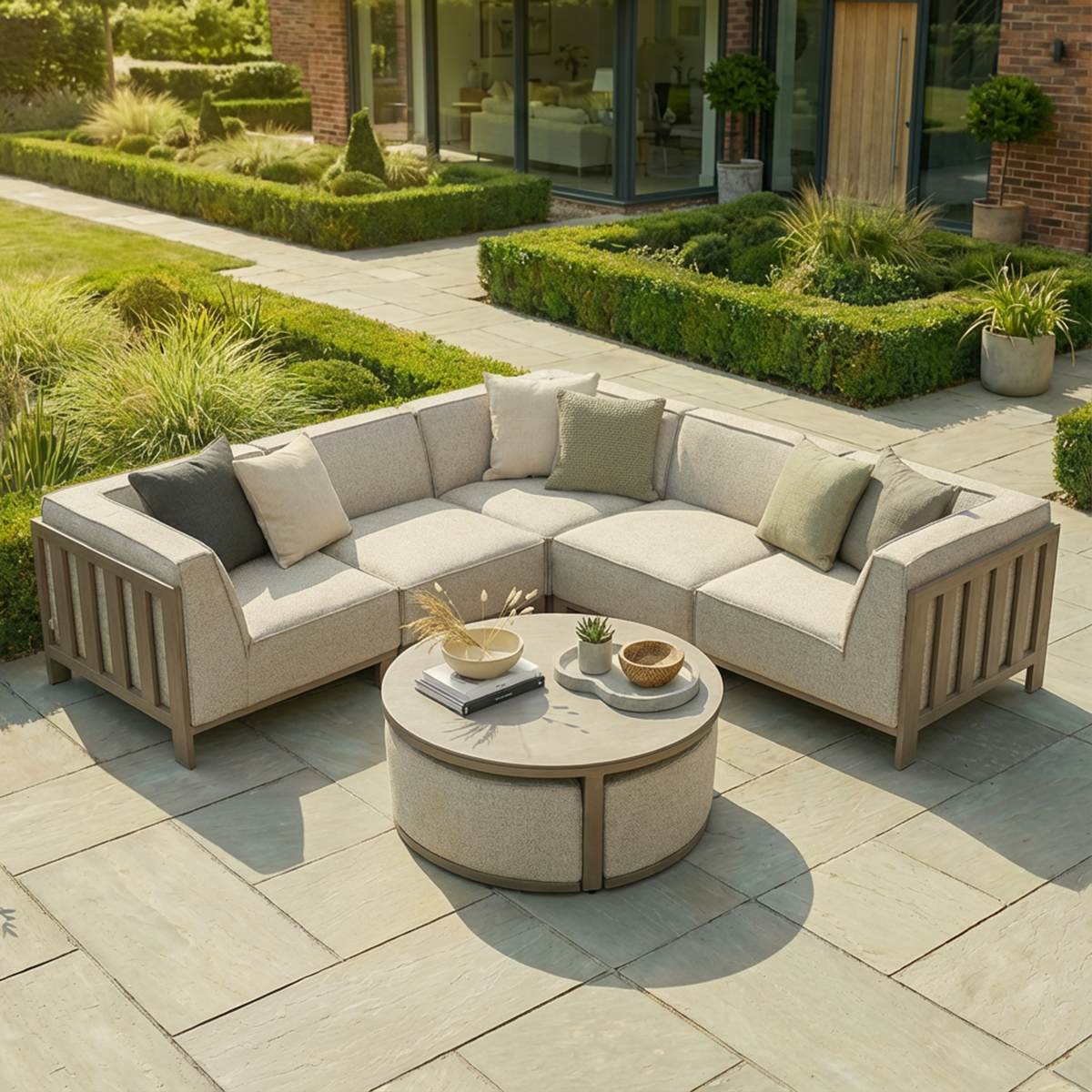 Ibiza Small Corner Sofa Set with Round Coffee Table - Latte
