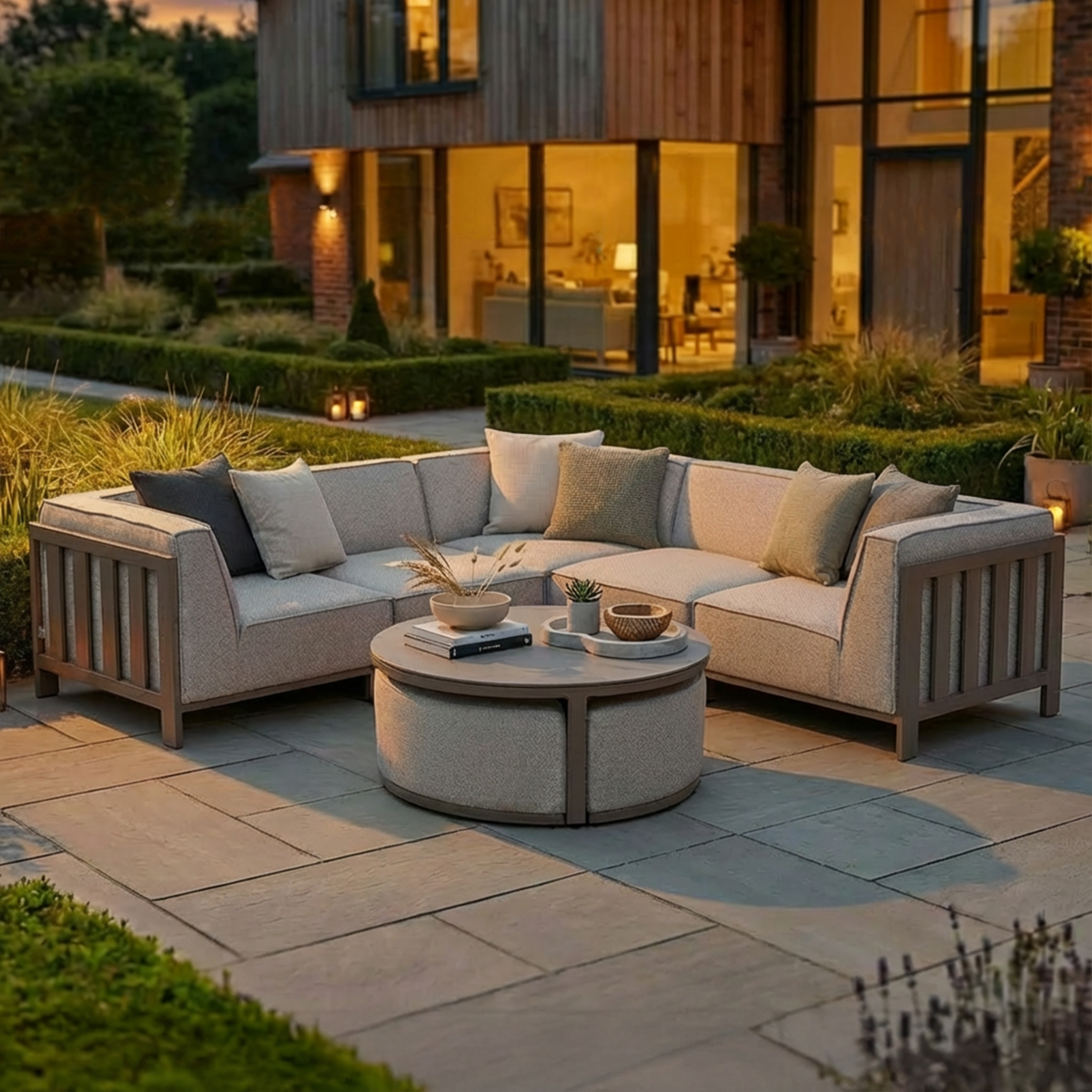 Ibiza Small Corner Sofa Set with Round Coffee Table - Latte