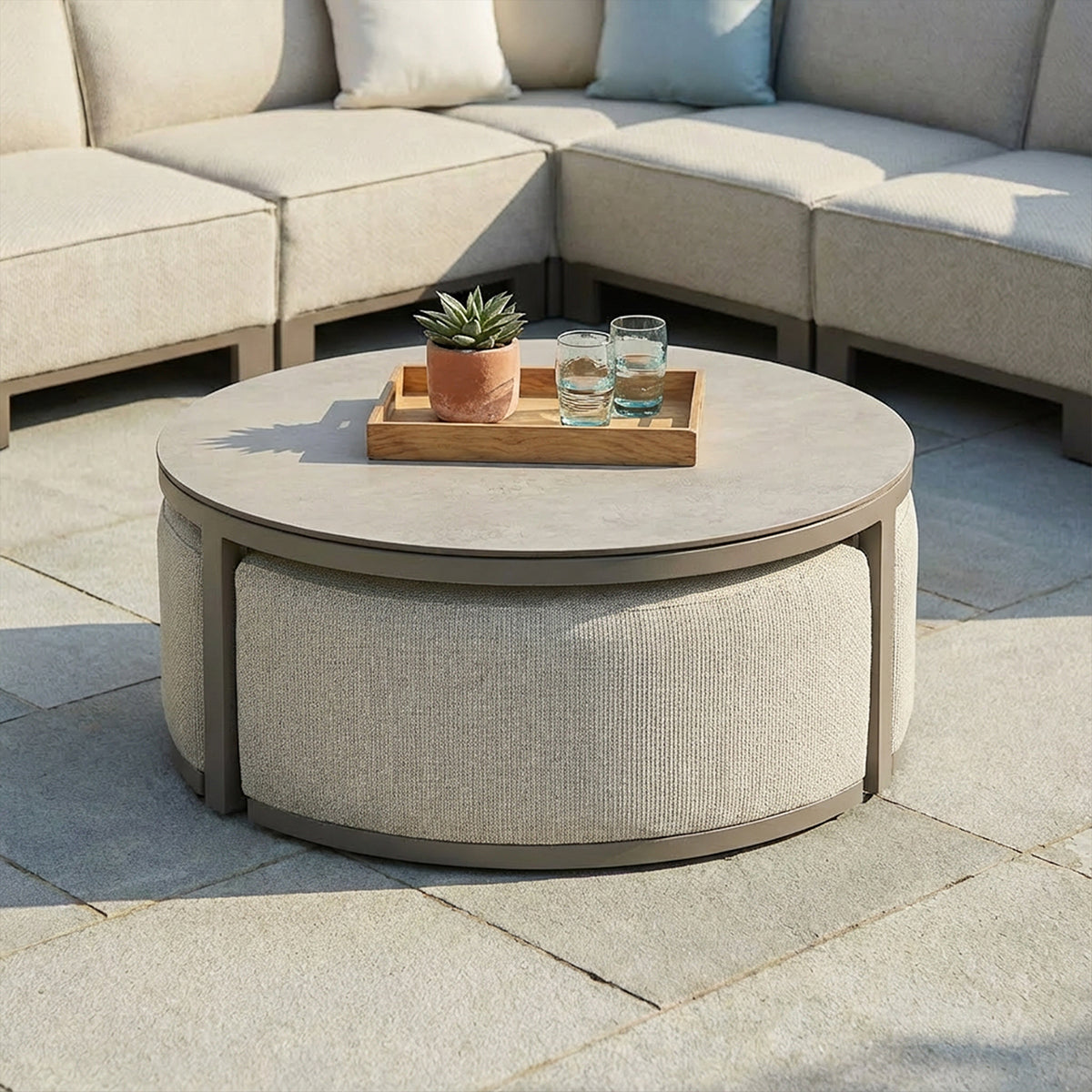 Ibiza Small Corner Sofa Set with Round Coffee Table - Latte