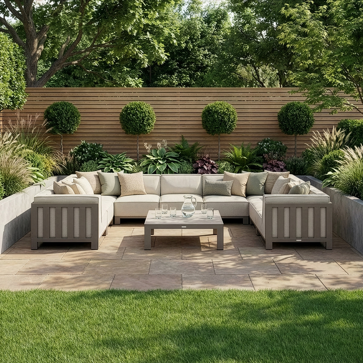 Ibiza U Shape Sofa Set with Square Coffee Table - Latte