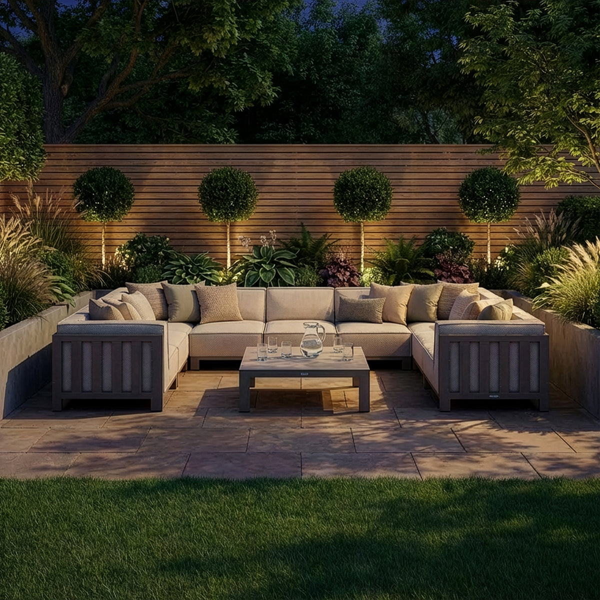 Ibiza U Shape Sofa Set with Square Coffee Table - Latte