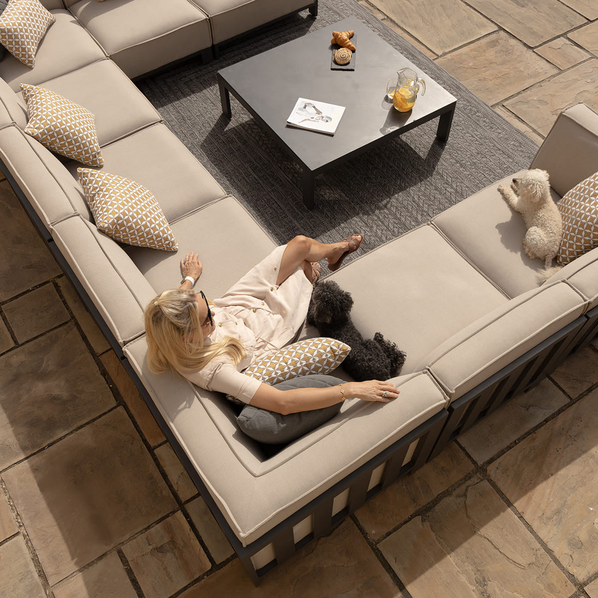 Maze Ibiza Oatmeal Beige U Shape Outdoor Sofa Set With Square Coffee Table | 8-10 Seater