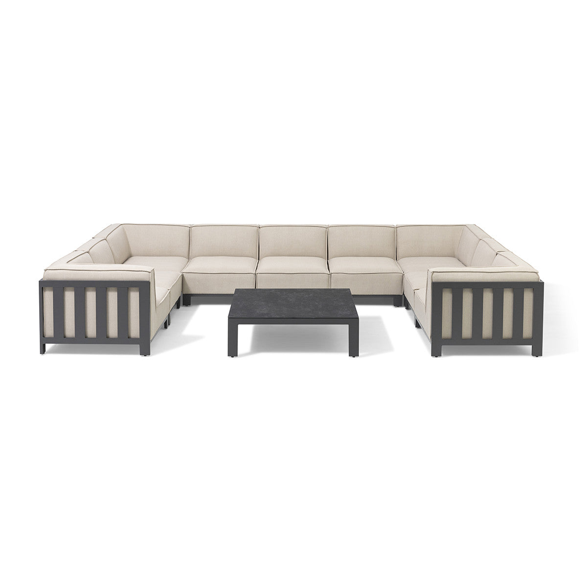 Maze Ibiza Oatmeal Beige U Shape Outdoor Sofa Set With Square Coffee Table | 8-10 Seater
