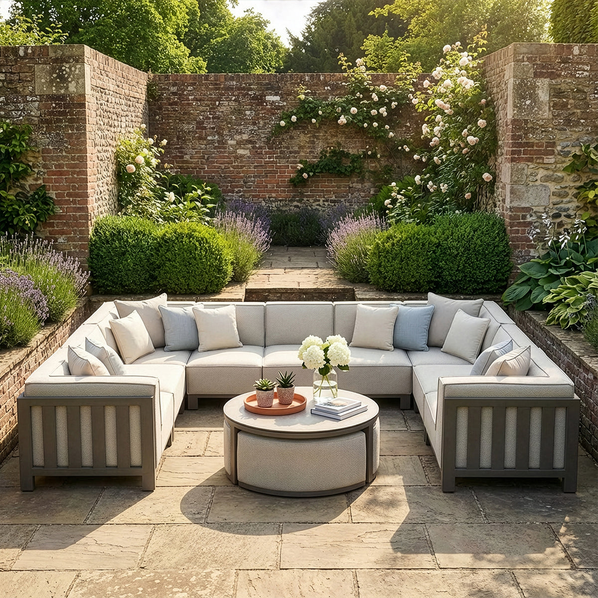 Ibiza U Shape Sofa Set with Round Coffee Table - Latte