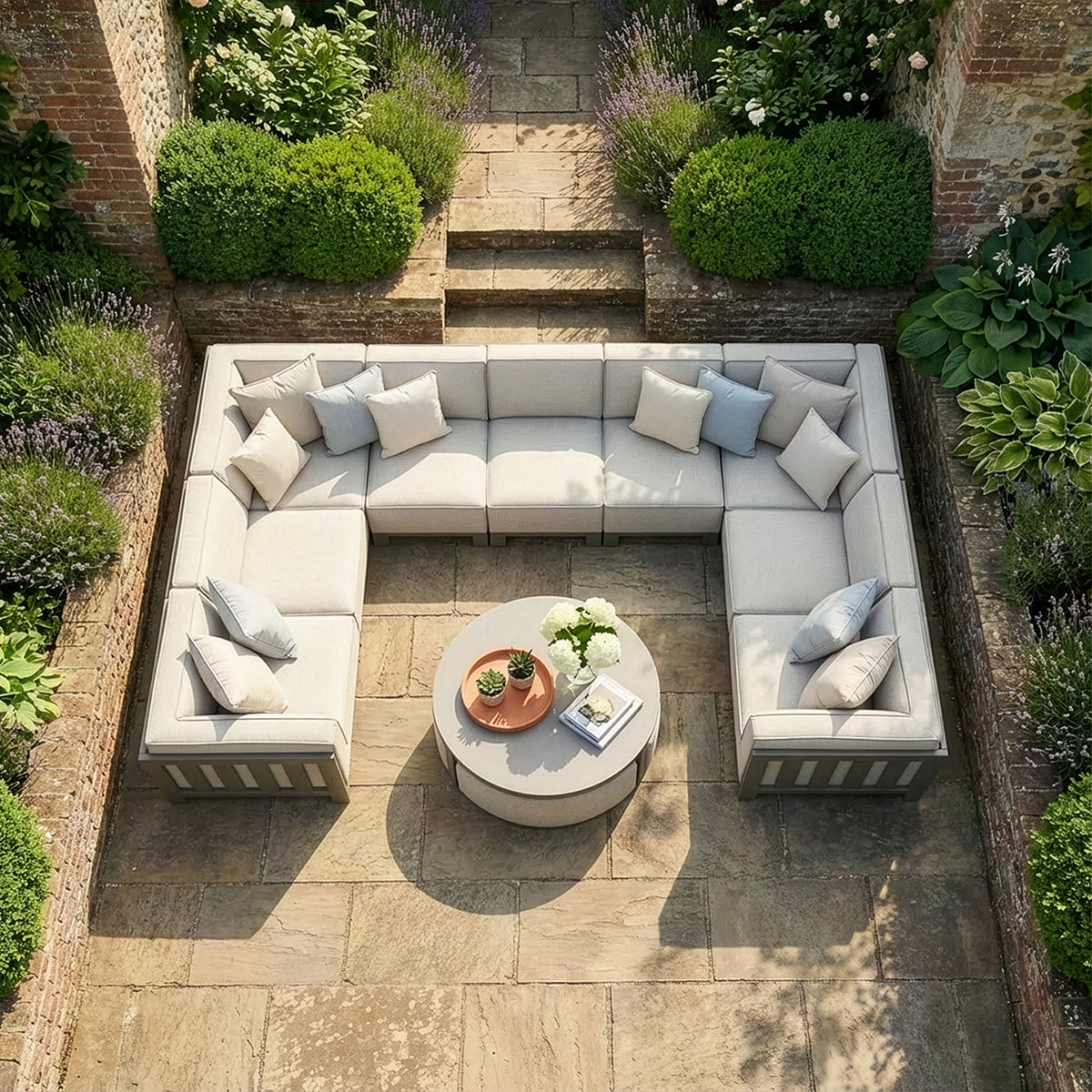 Ibiza U Shape Sofa Set with Round Coffee Table - Latte
