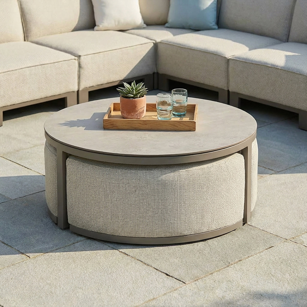 Ibiza U Shape Sofa Set with Round Coffee Table - Latte