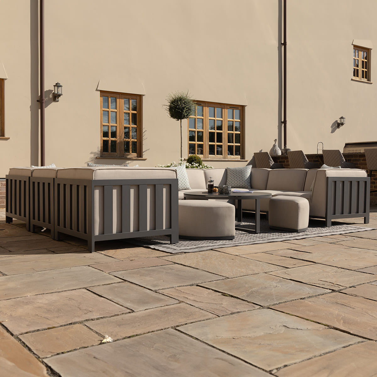 Ibiza U Shape Sofa Set with Round Coffee Table - Oatmeal