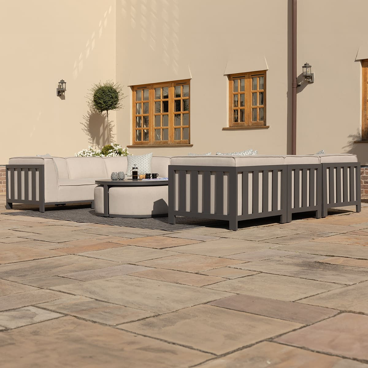 Ibiza U Shape Sofa Set with Round Coffee Table - Oatmeal