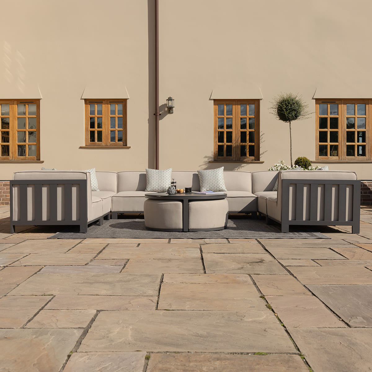 Ibiza U Shape Sofa Set with Round Coffee Table - Oatmeal