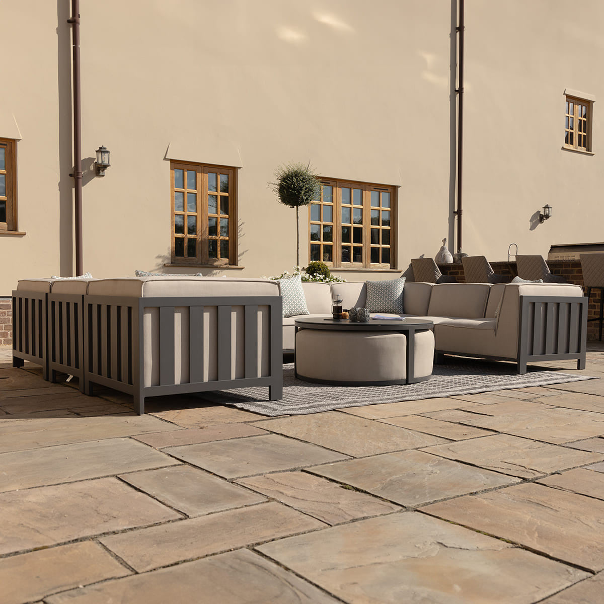 Ibiza U Shape Sofa Set with Round Coffee Table - Oatmeal
