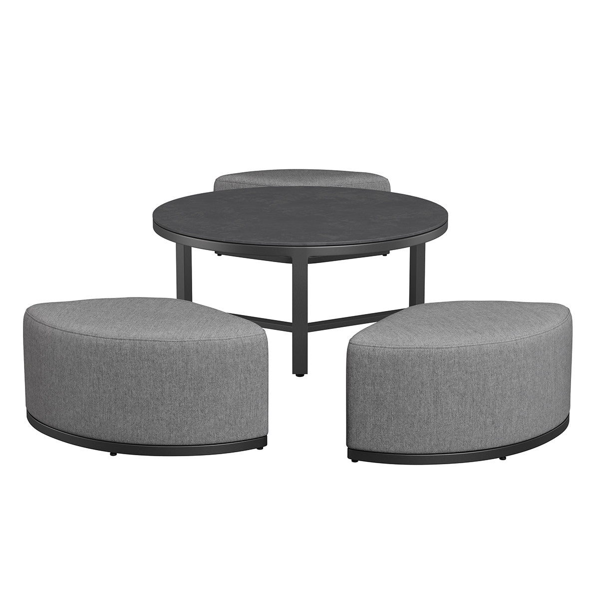 Flanelle Grey Round Coffee Table with x3 Footstools