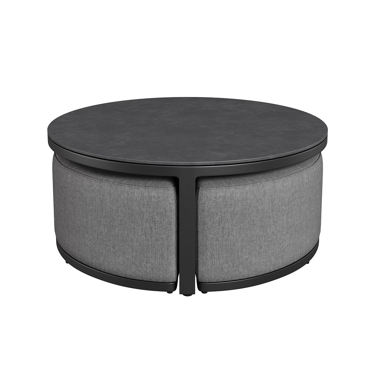 Flanelle Grey Round Coffee Table with x3 Footstools