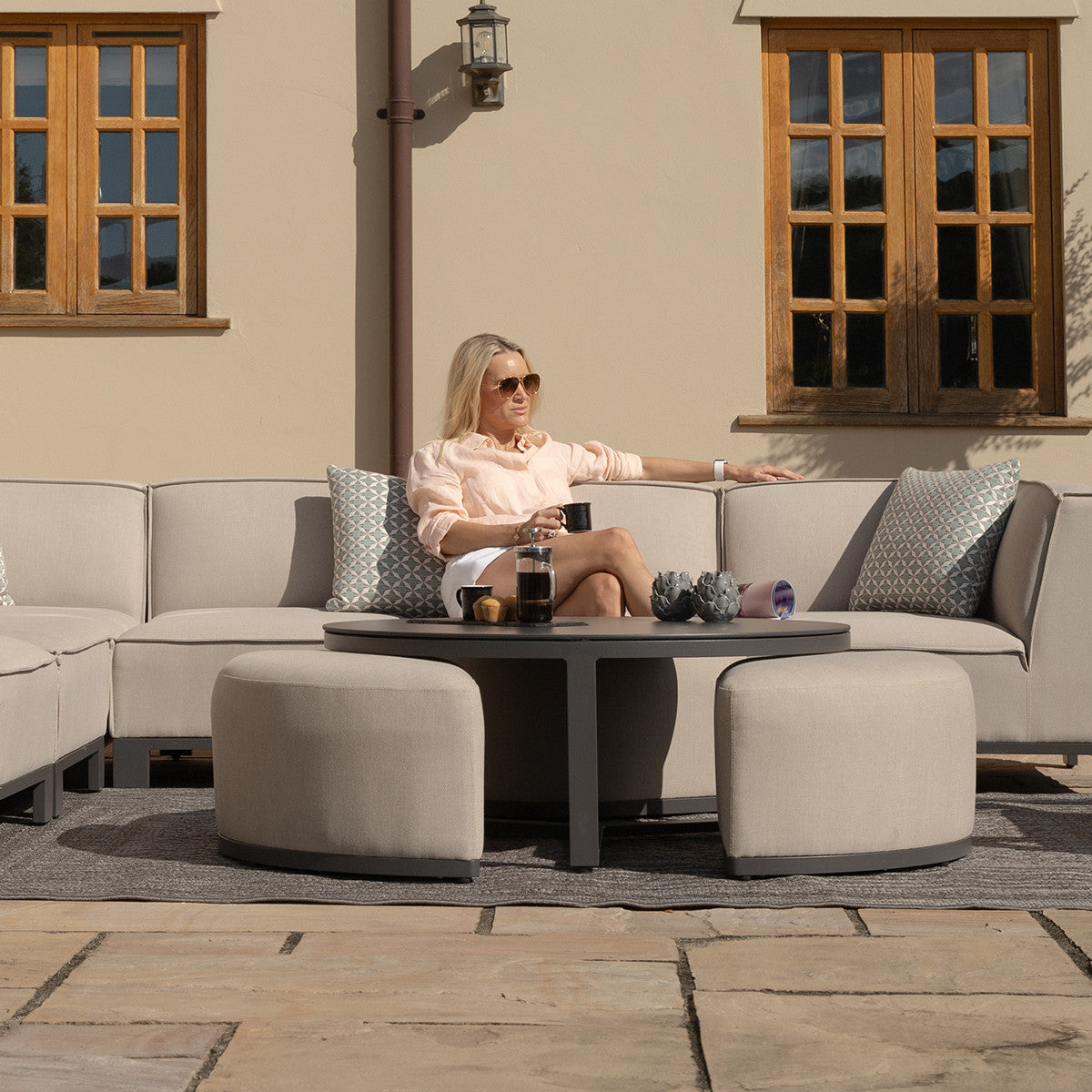 Oatmeal Beige Round Coffee Table with x3 Footstools