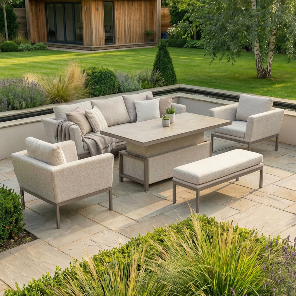 Pulse 3 Seater Sofa Set with Rising Table - Latte