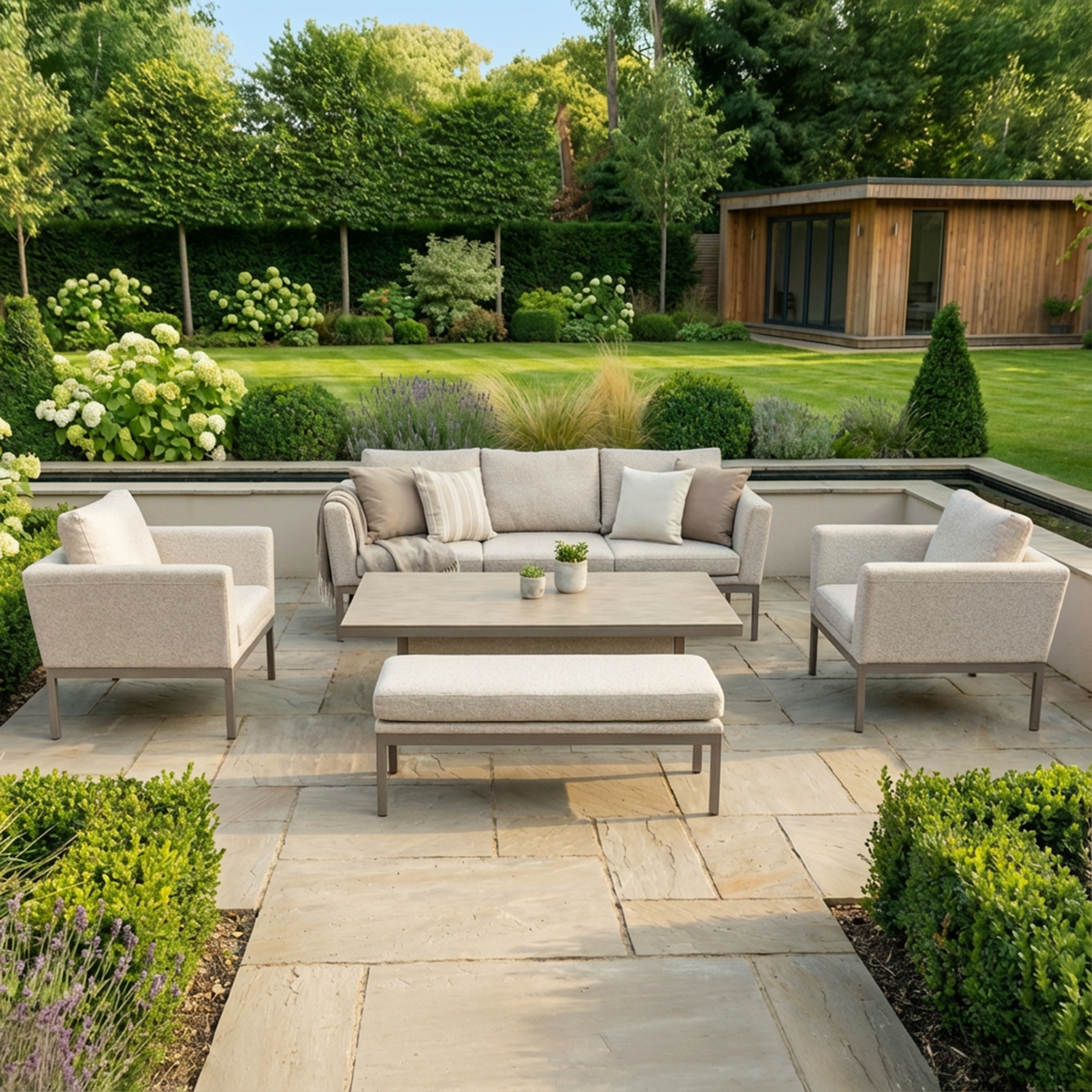 Pulse 3 Seater Sofa Set with Rising Table - Latte