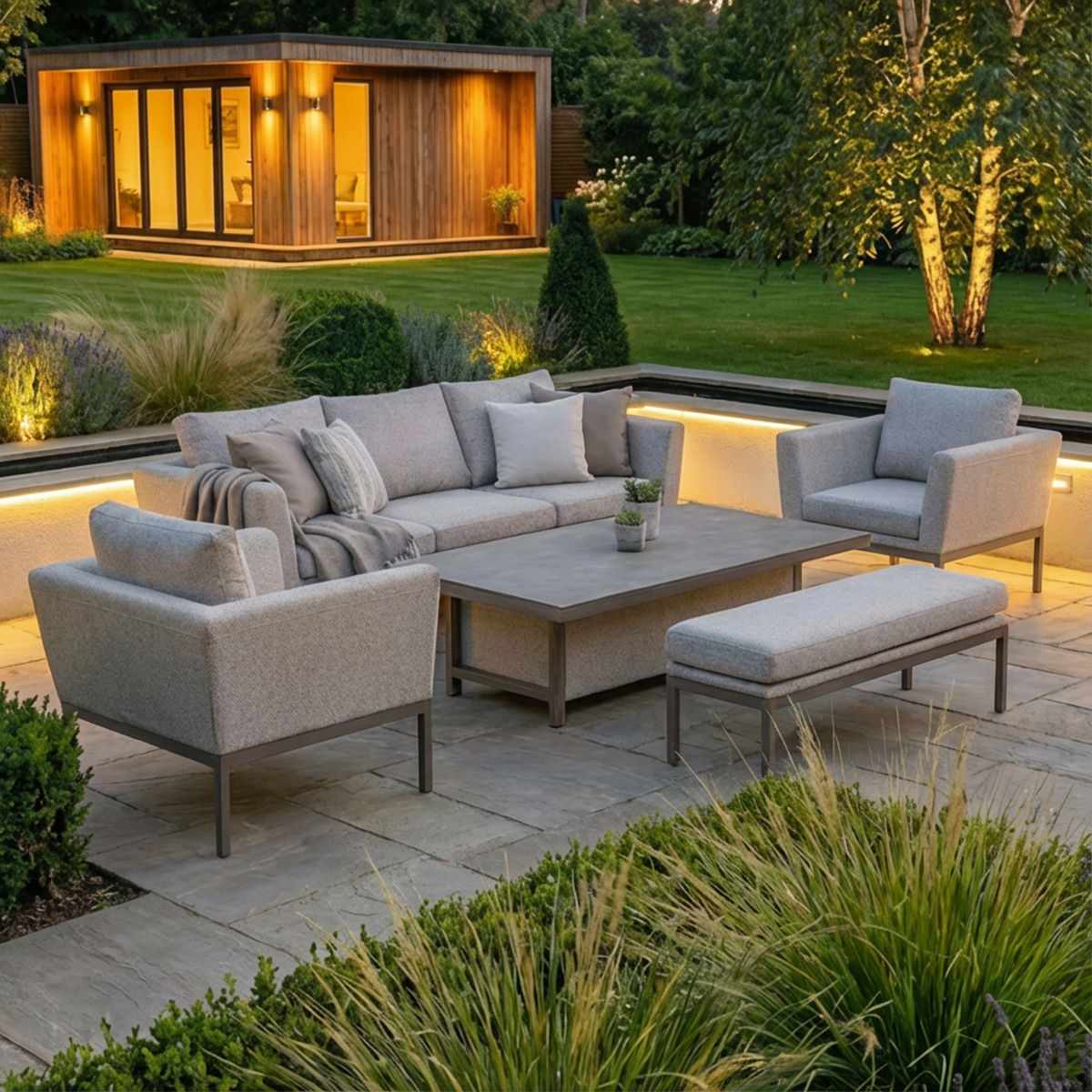 Pulse 3 Seater Sofa Set with Rising Table - Latte
