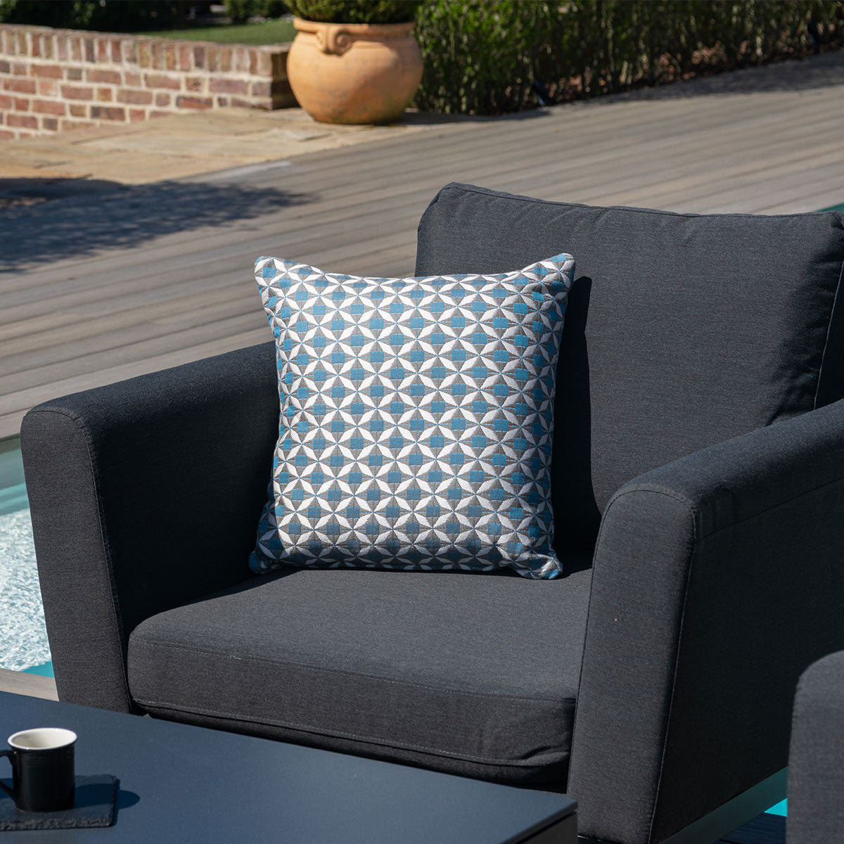Maze Pulse Charcoal Black Outdoor Sofa Dining Set with Rising Table | 6 Seater