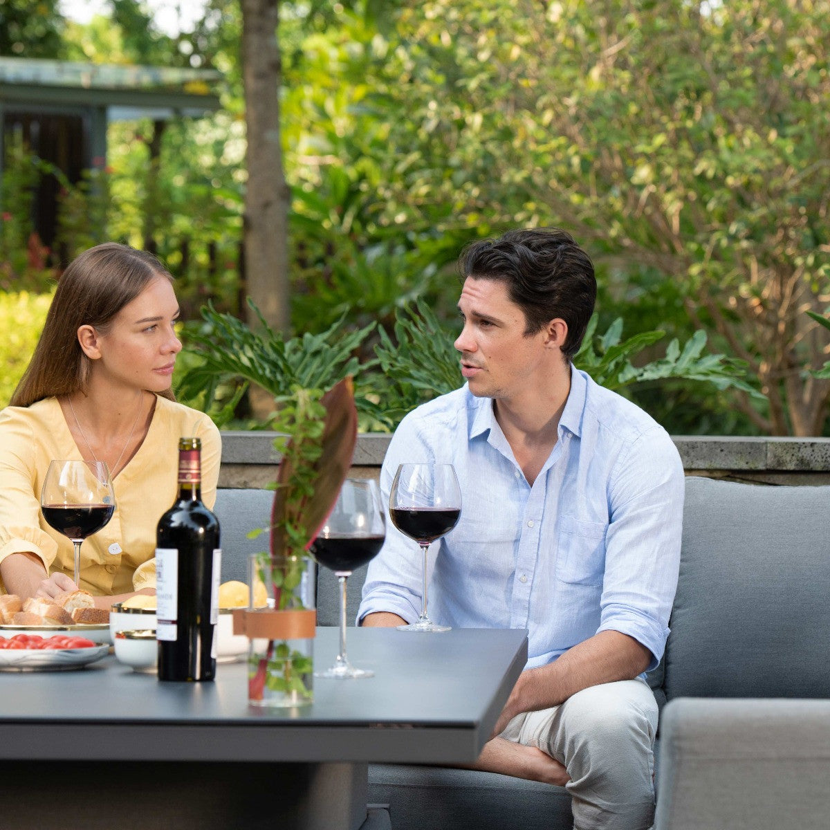 Maze Pulse Flanelle Grey Rectangular Outdoor Corner Sofa Dining Set with Rising Table | 8-10 Seater