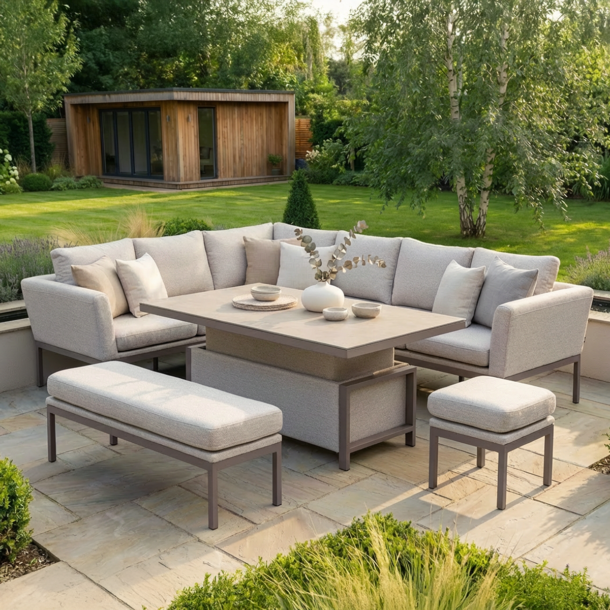 Pulse Rectangular Corner Dining Set with Rising Table - Latte