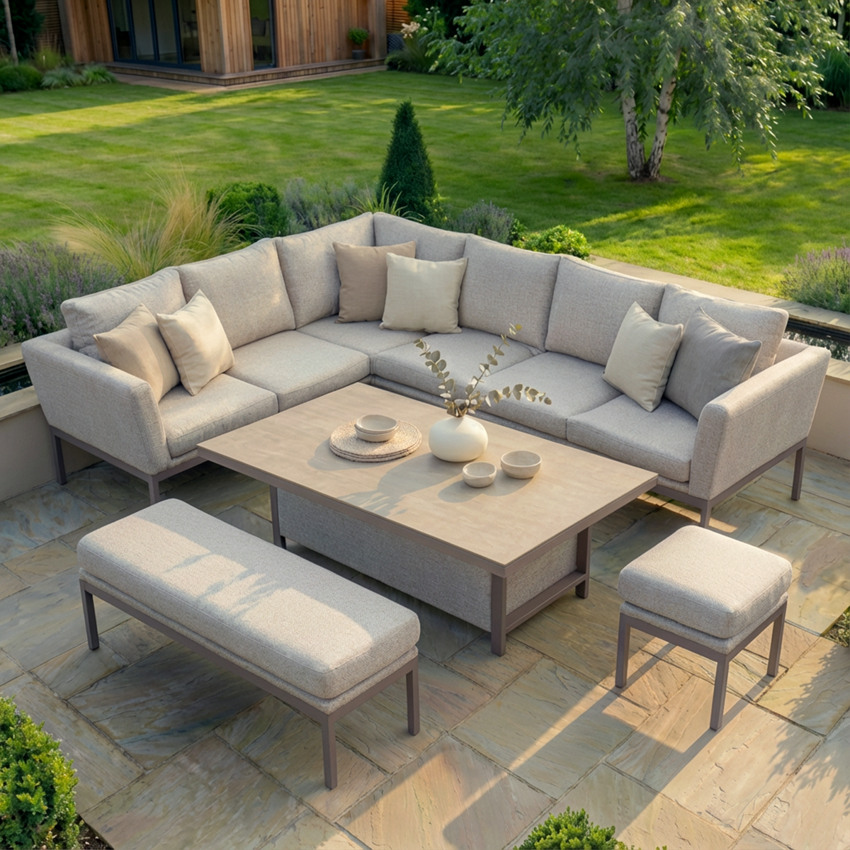 Pulse Rectangular Corner Dining Set with Rising Table - Latte