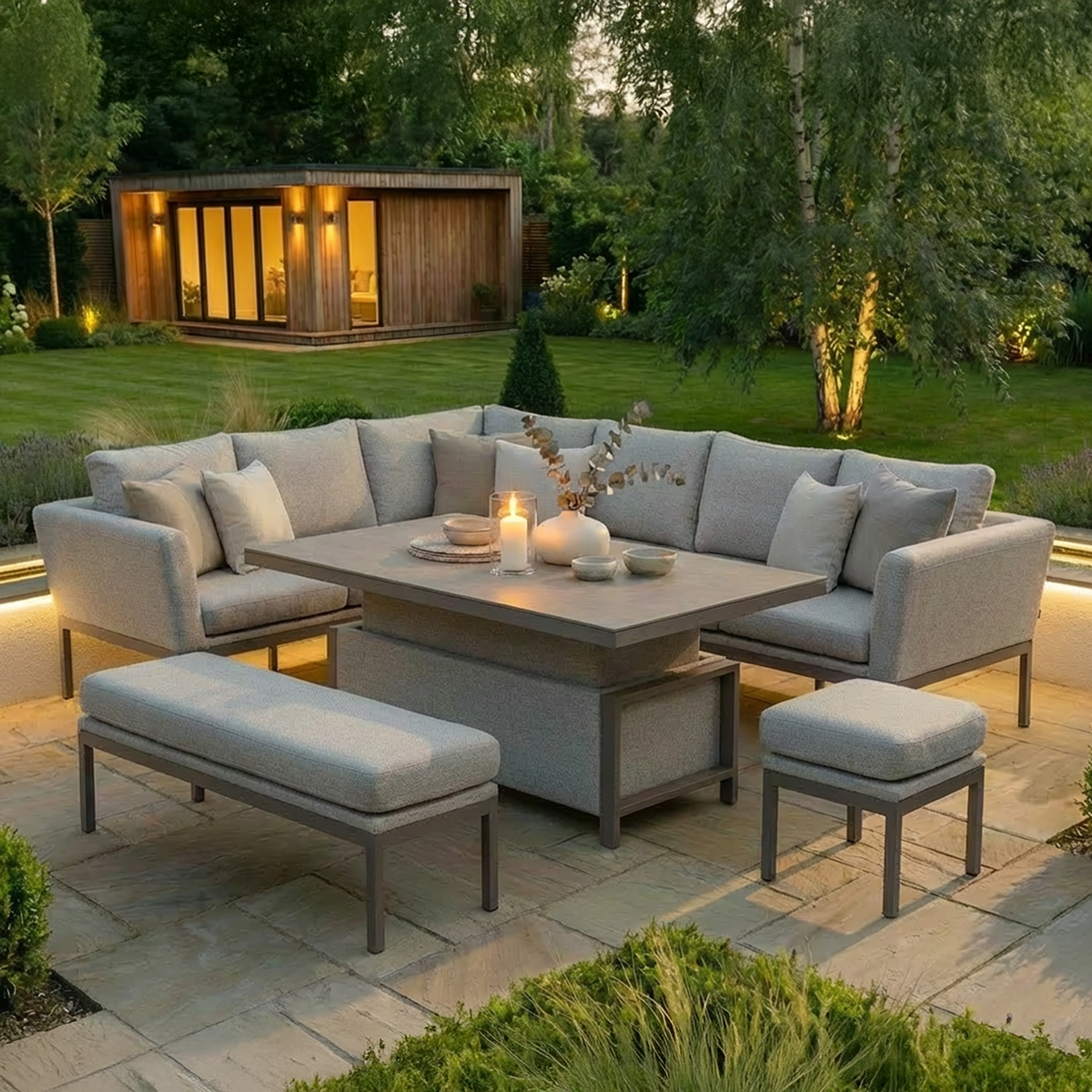 Pulse Rectangular Corner Dining Set with Rising Table - Latte