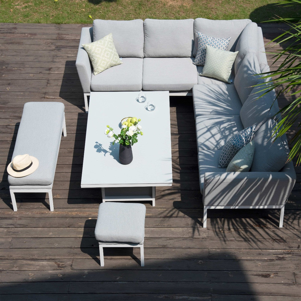 Maze Pulse Lead Chine Light Grey Rectangular Outdoor Corner Sofa Dining Set with Rising Table | 8-10 Seater