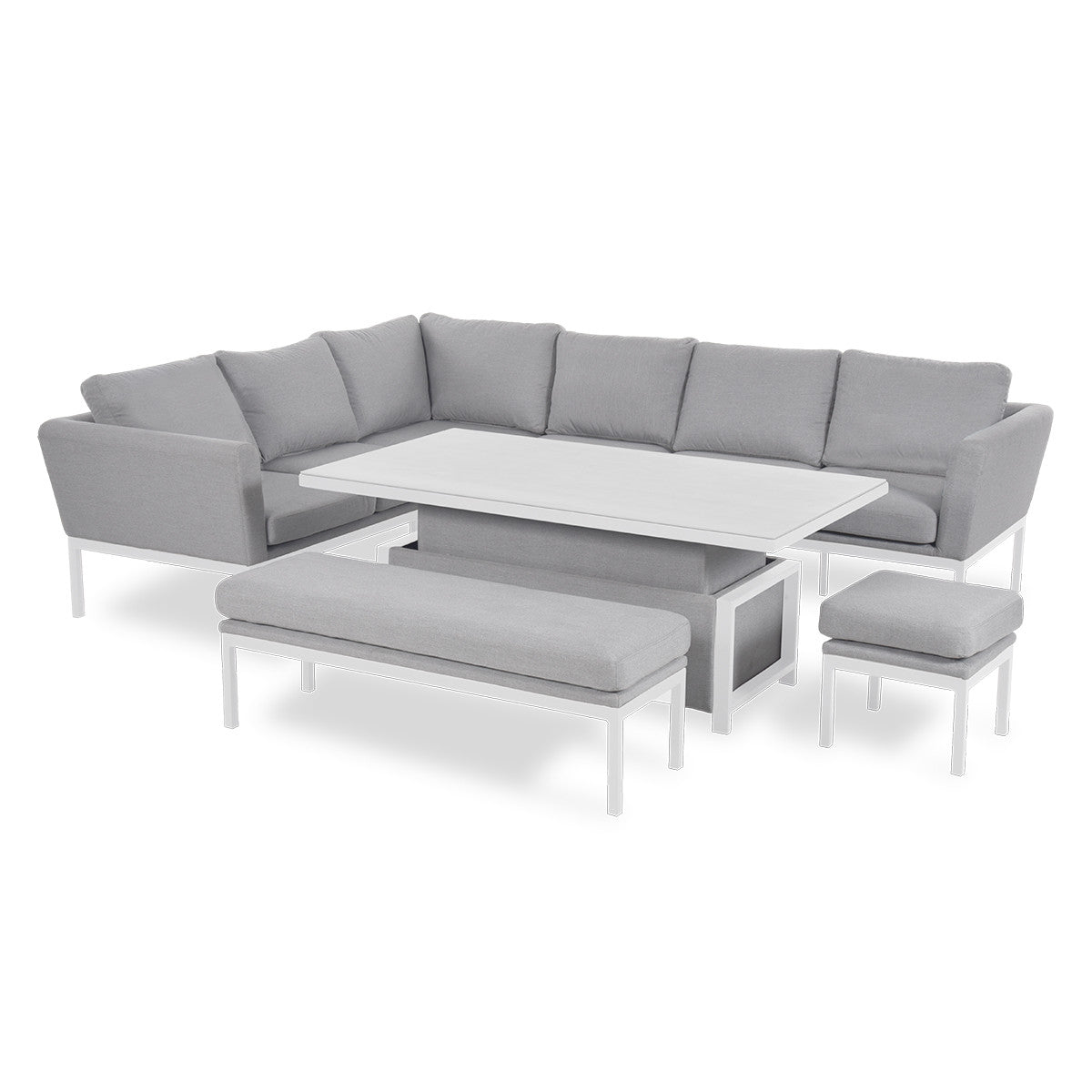 Maze Pulse Lead Chine Light Grey Rectangular Outdoor Corner Sofa Dining Set with Rising Table | 8-10 Seater