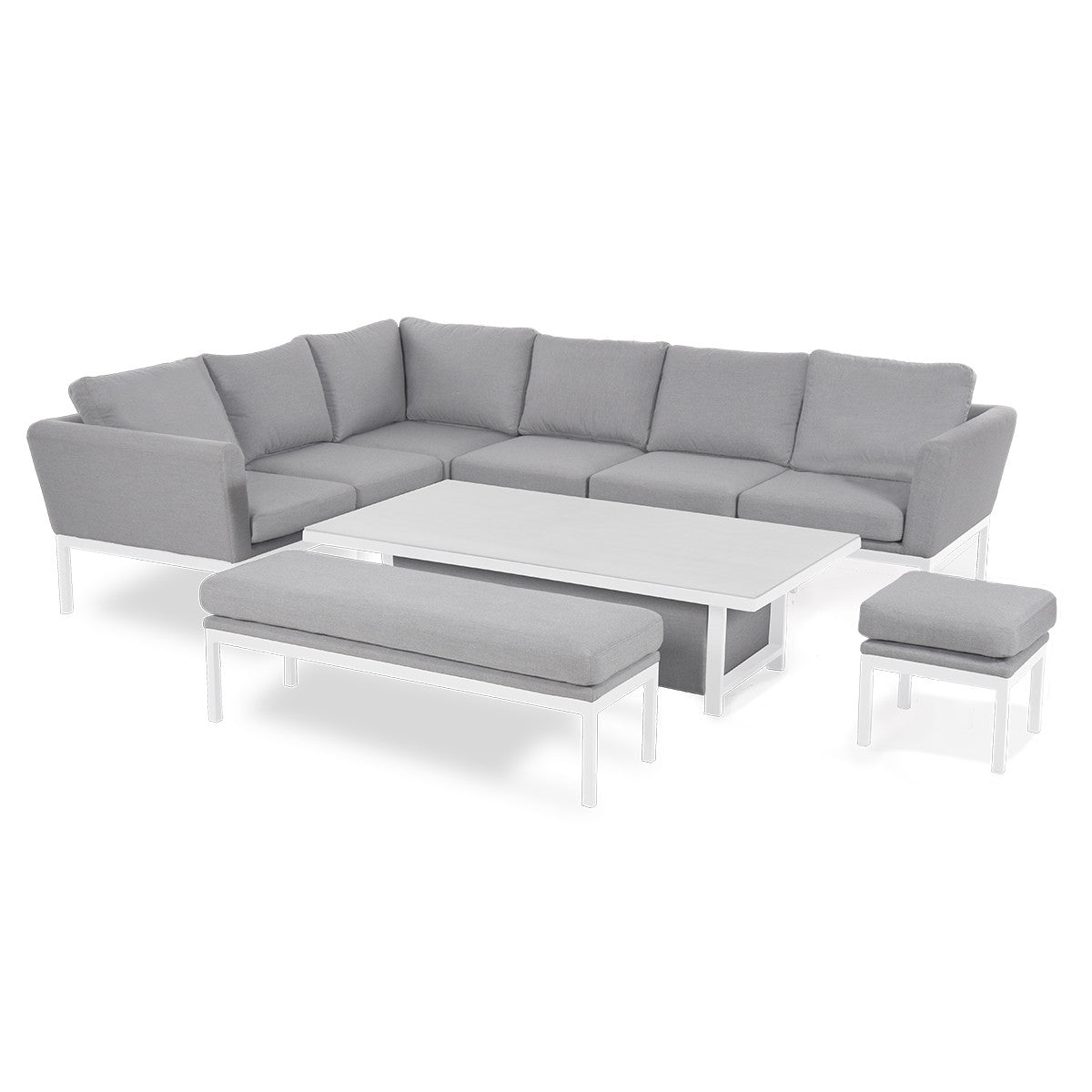Maze Pulse Lead Chine Light Grey Rectangular Outdoor Corner Sofa Dining Set with Rising Table | 8-10 Seater