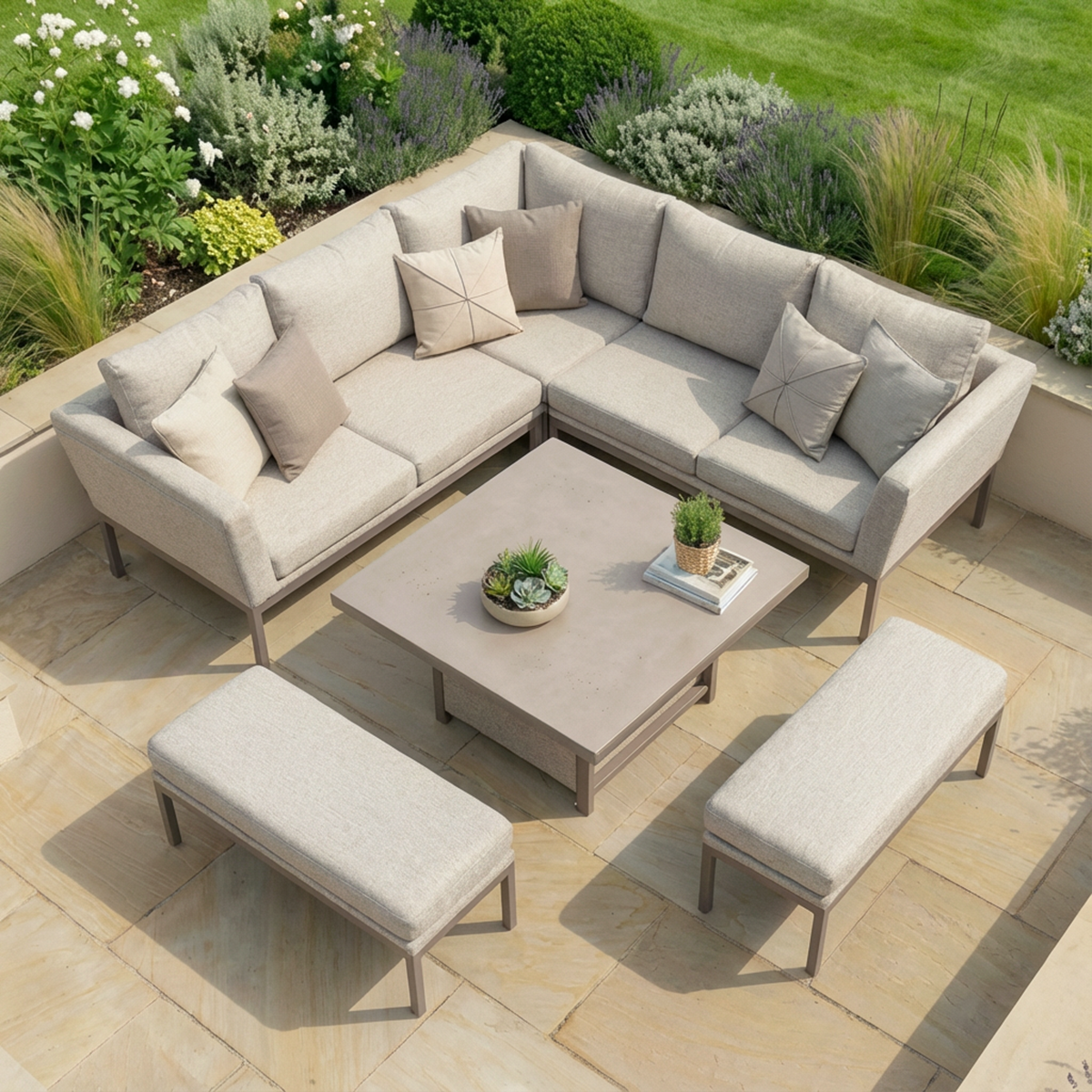 Pulse Square Corner Dining Set with Rising Table - Latte