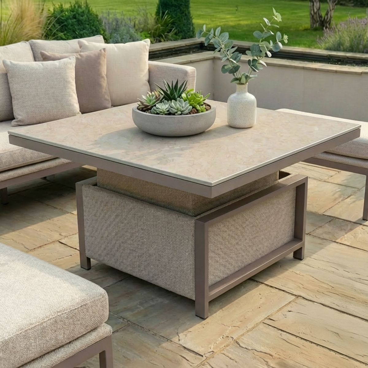 Pulse Square Corner Dining Set with Rising Table - Latte