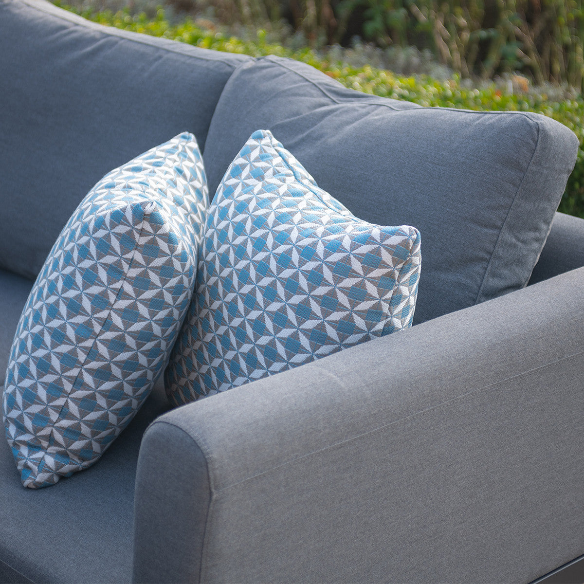 Maze Pulse Flanelle Grey Square Outdoor U Shape Sofa Dining Set with Rising Table | 8-10 Seater