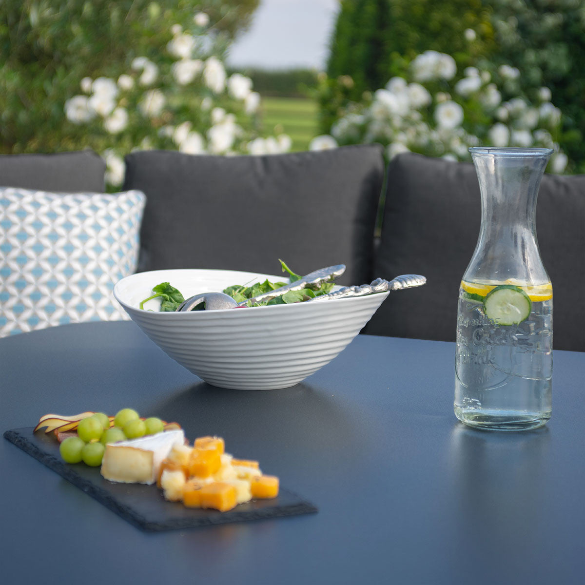 Maze Pulse Charcoal Black Square Outdoor U Shape Sofa Dining Set with Rising Table | 8-10 Seater