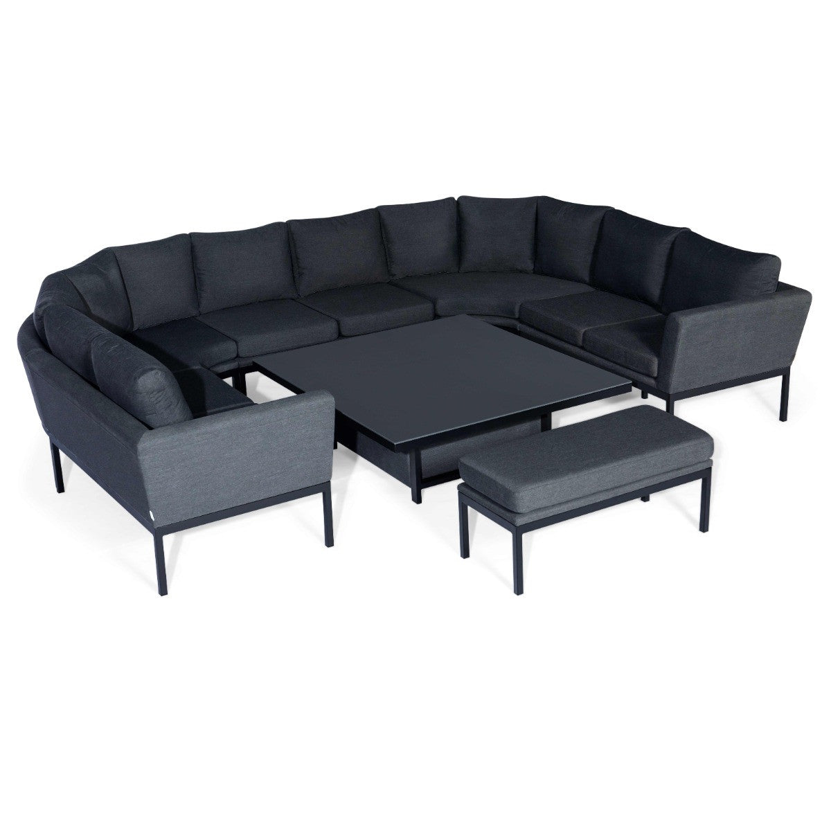 Maze Pulse Charcoal Black Square Outdoor U Shape Sofa Dining Set with Rising Table | 8-10 Seater